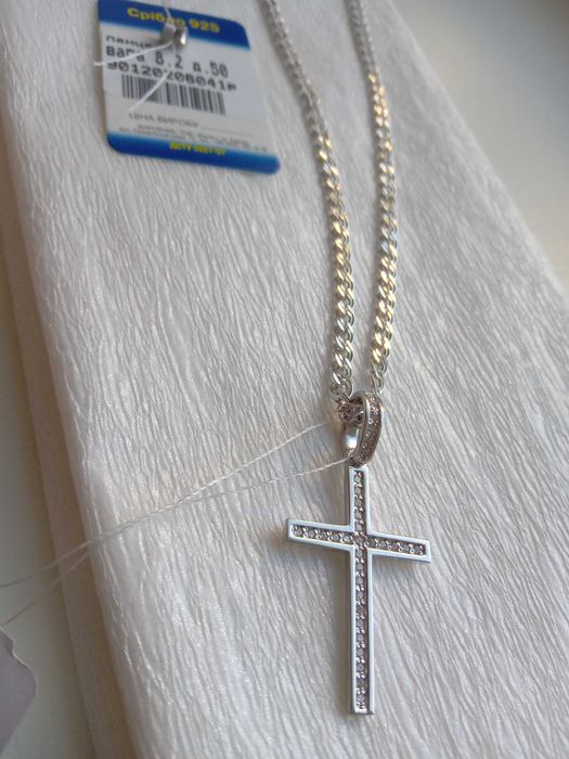 Срібний хрестик з цирконами срібло 925 з камінцями