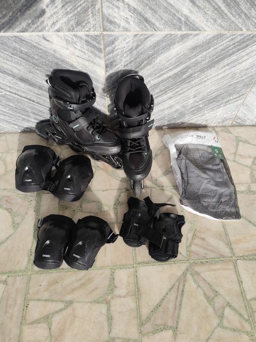 Patins em Linha + Conjunto de Proteções