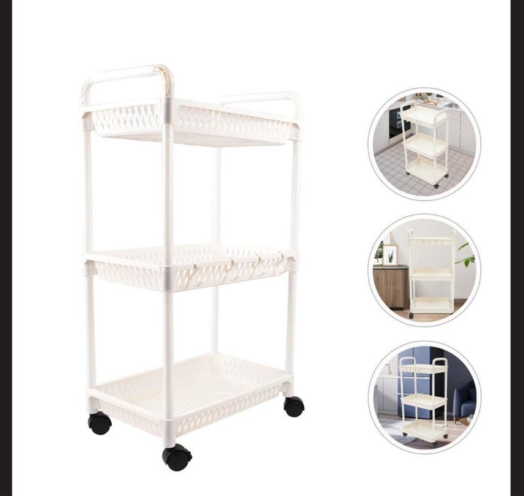 Міцний стелаж fw-03, 3 секції, етажерка на колесах, у ванну, вітальню