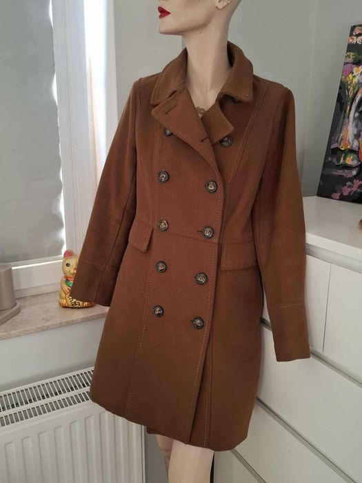 M 38 H&M klasyczny brązowy płaszcz jesienny na jesień retro vintage