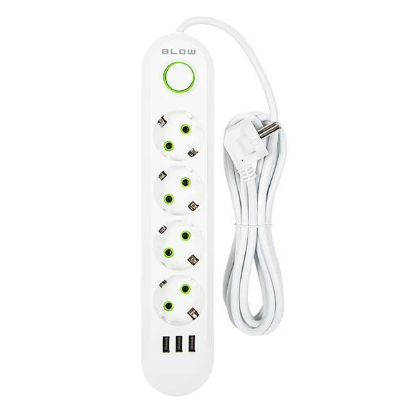 Listwa przedłużacz sieciowy BLOW 4 gniazda + 3x USB 2m biały 98-223#