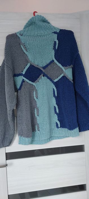 Sweter gruby wełniany golf M L vintage