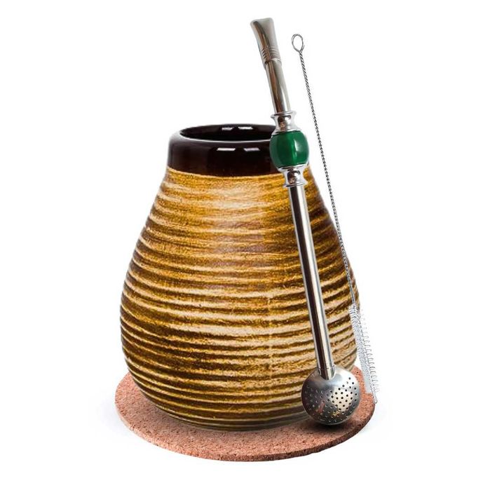 Zestaw Tykwa Matero do Yerba Mate + Bombilla z kamieniem + Podkładka