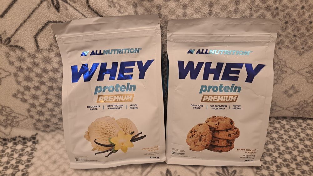 Nowe Opakowanie Whey Protein Premium AllNutrition o smaku Vaniliowym lub Happy Cookie 700g