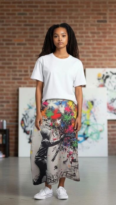 Auri Lili nowa spódnica Parampara wzór a la Banksy L 40