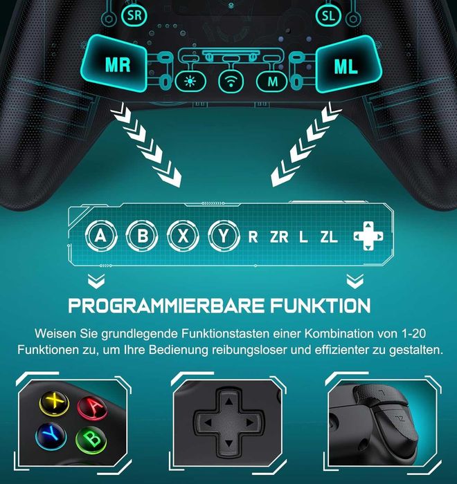 Kontroler ALEEMTRY Switch z joystickiem RGB, programowalnymi i synchronizowalnymi klawiszami