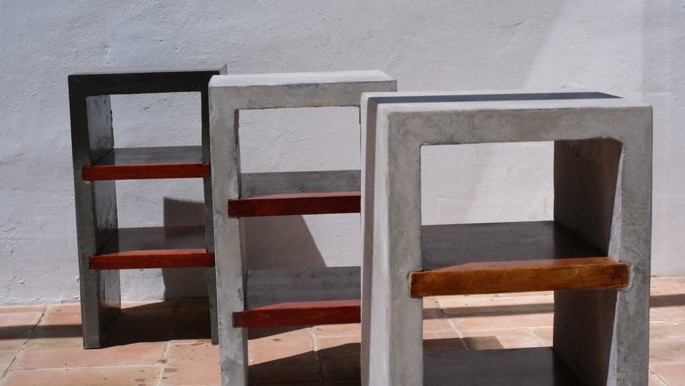 mesa cimento e madeira 2 shelves concrete wood table