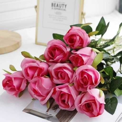 VERYHOME Sztuczne Róże Do Wazonu Zestaw 10 szt Róż Różowe