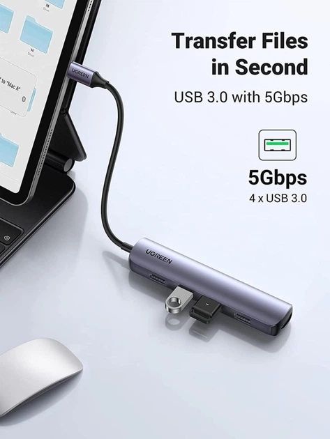 USB-хаб Ugreen USB type-C до USB 3.0 та HDMI