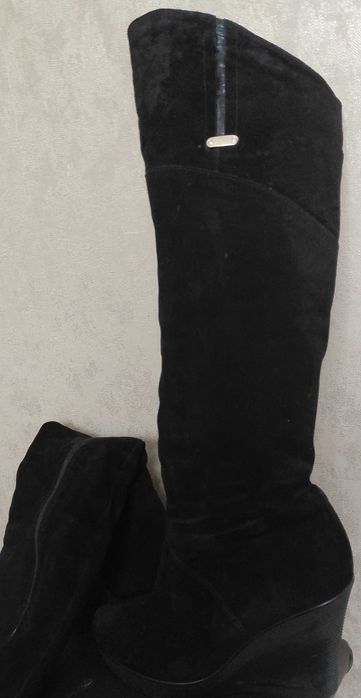 Стильні жіночі замшеві ботфорти з натуральної замшевої шкіри