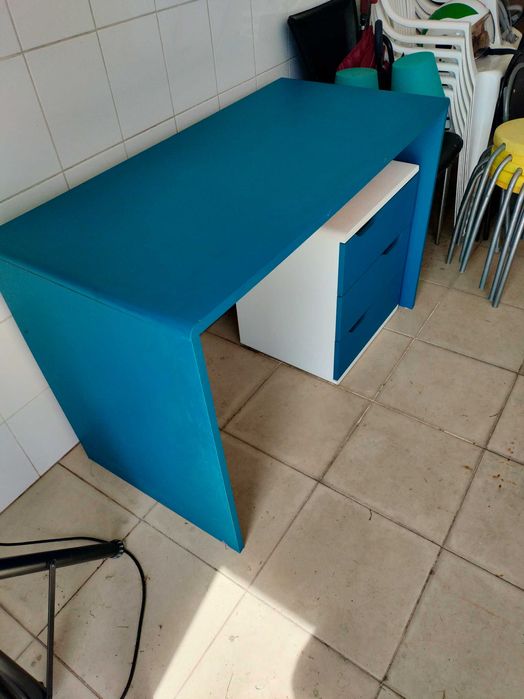 Módulo de gavetas secretaria (3 gavetas) azul ebranco