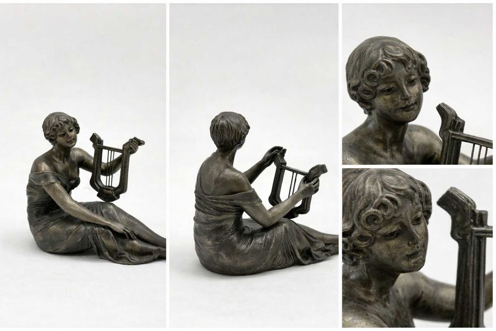 Escultura decorativa em metal – Figura feminina com lira