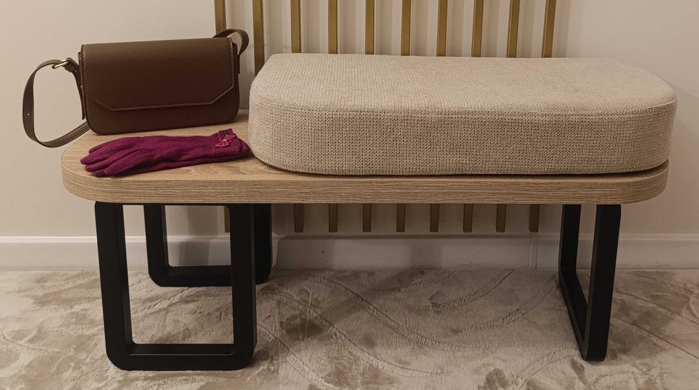 Siedzisko do przedpokoju szafka do siedzenia pufa beż czarny metalowy