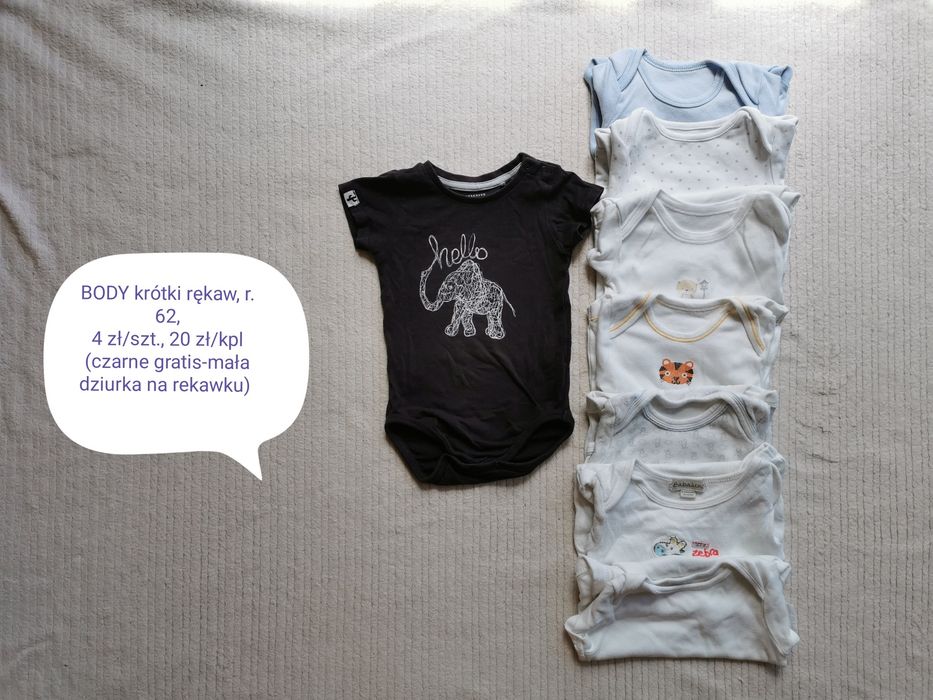 Ubranka pajace, body, spodenki, bluzki r. 62 Next, H&M, Cubus, Esprit