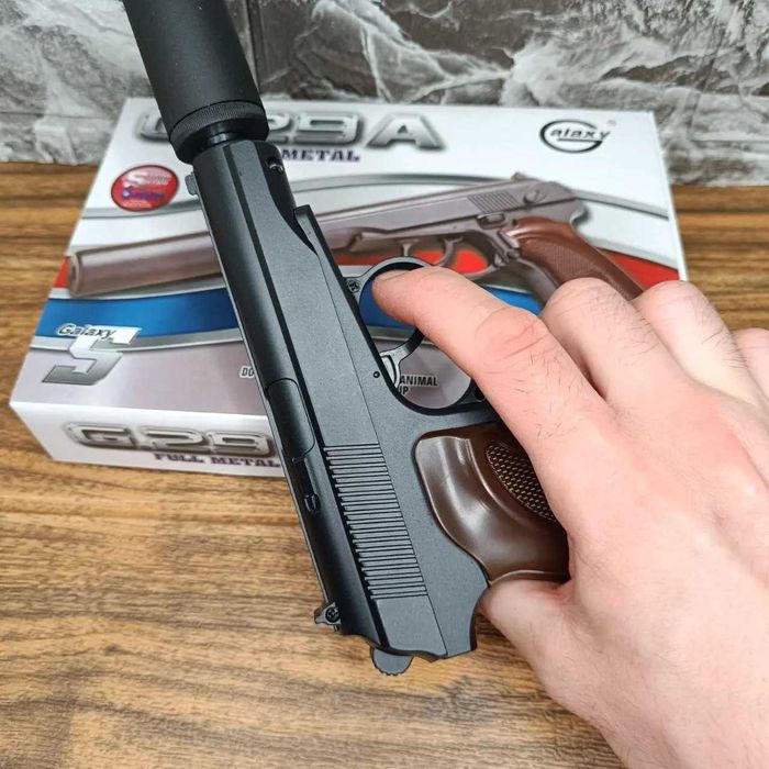 Пістолет Макарова ПМ Galaxy на кульках з глушником метал іграшковий