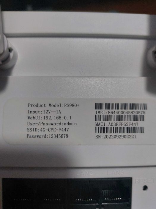 3G/4G модем і Wi-Fi роутер Modem модем RS980+ з 4 LAN портами (Білий)