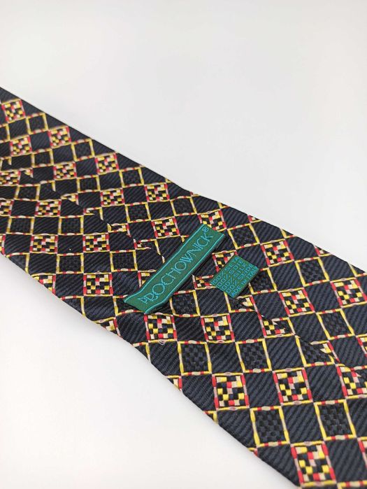 Prochownick granatowy jedwabny krawat w kratkę ap64