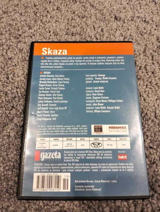 Skaza film DVD Jeremy Irons/Juliette Binoche