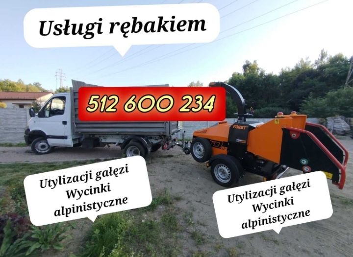 Usługi rębakiem  Wycinka drzew z ziemi i alpinistyczna,