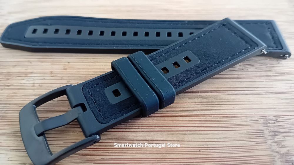 Bracelete 22mm em silicone e Pele (Nova) Preta