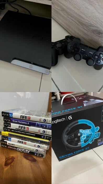 Pack PS3 Slim + Volante Logitech GT + 8 Jogos + Comandos