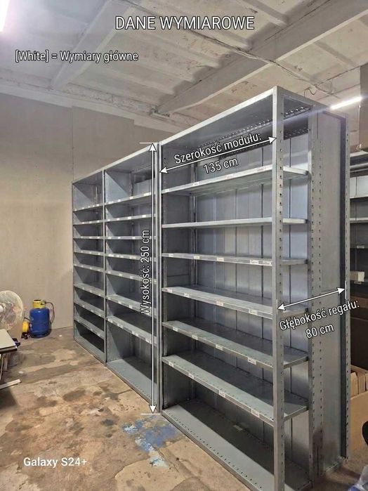 Regał magazynowy dwustronny dużo półek sztywny BDB