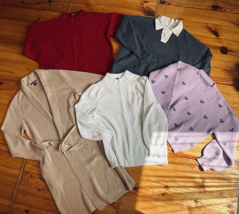 Жіночі светри осінь-зима L-XL, кардиган Guess, светр зі стійкою Next, трендовий червоний — 5 речей, все детально описано в лоті