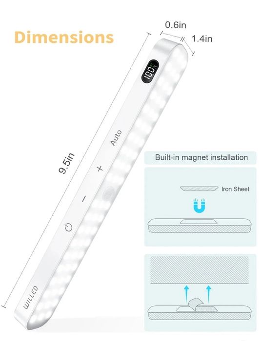 Lampka led czujnik ruchu akumulator na magnes USB C  wyświetlacz dotyk