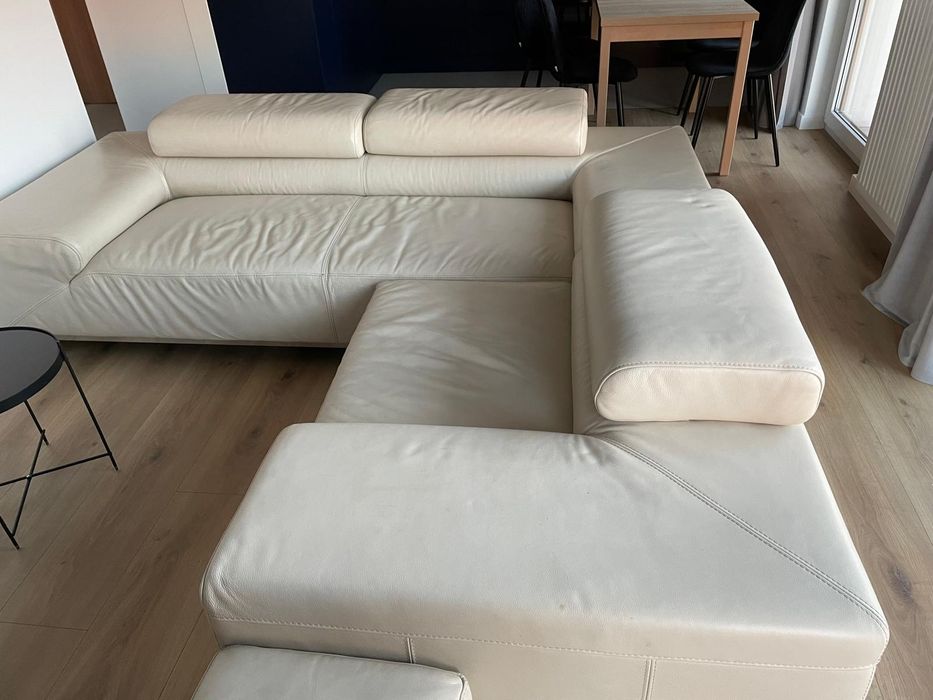Biała sofa kanapa narożnik skóra naturalna