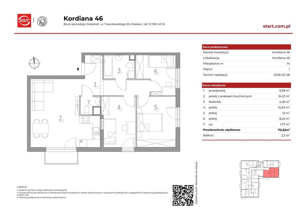 4-pokojowe mieszkanie 70m2 + balkon Bezpośrednio