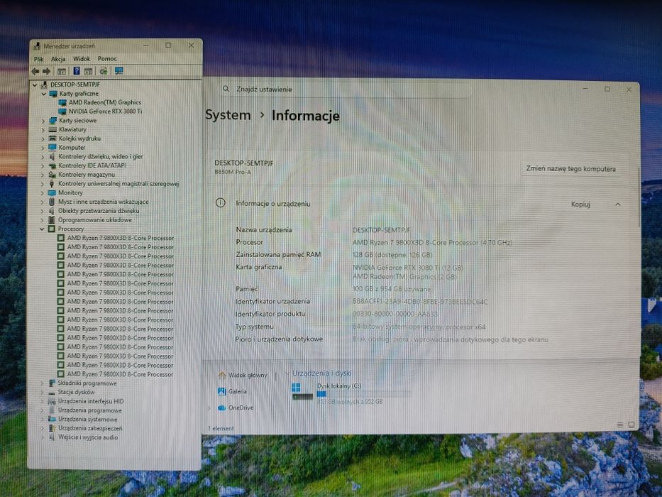 Komputer Gamingowy Ryzen 7 9800X3D,RTX 3080 Ti,128 GB,SSD,Win 11,Promocja