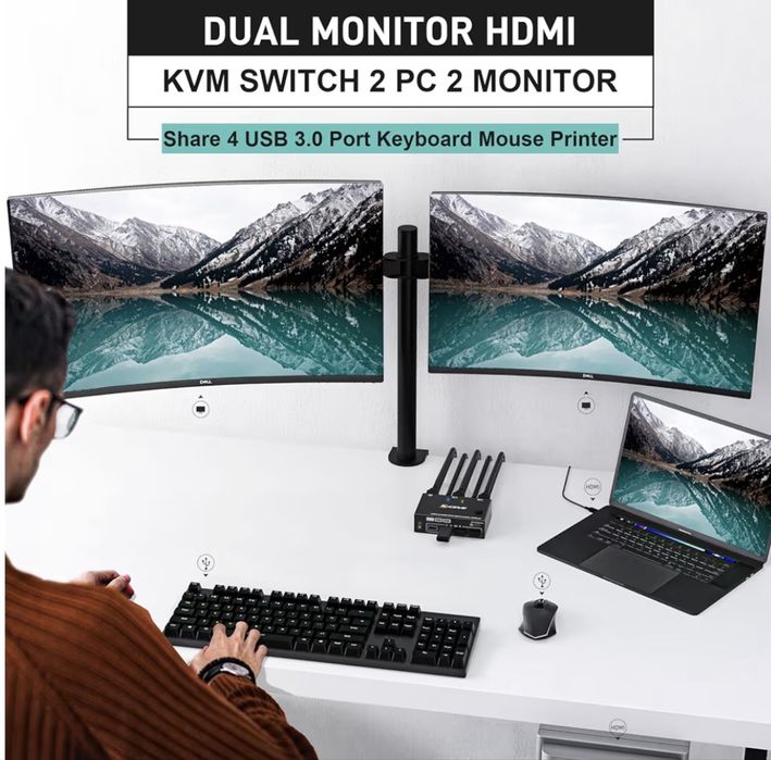 USB 3.0 Przełącznik HDMI KVM 2 Komputery 2 Monitory, Symulacja EDID