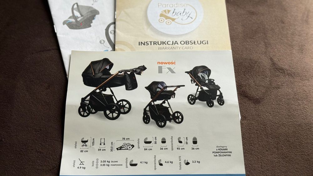 Wózek 3w1 Paradise Baby + bogate wyposażenie, rewelacyjny stan, dużo dodatków
