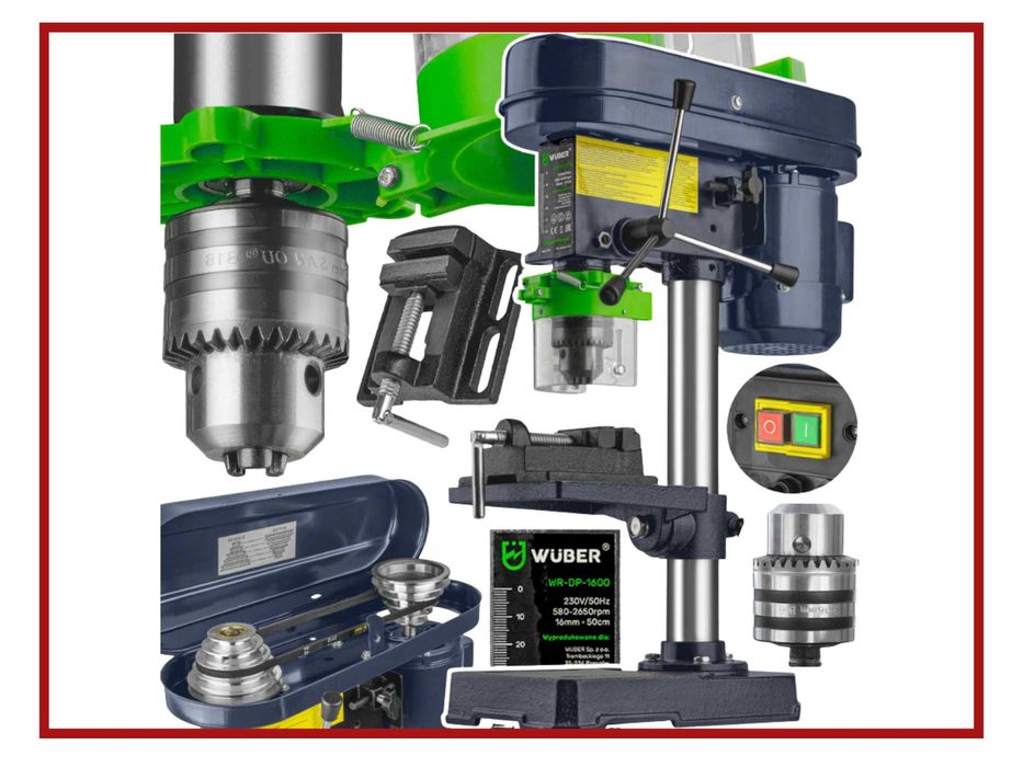 Wiertarka Stołowa Kolumnowa Słupowa 1600W Ślusarska + Imadło PROMOCJA