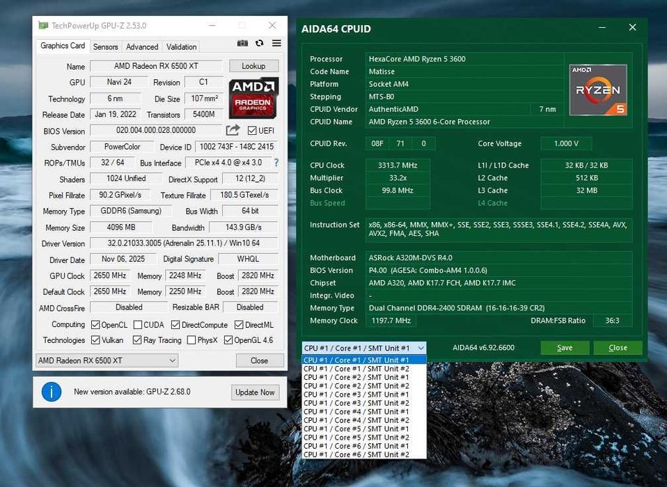 СистемникAM4 сокет Ryzen5 3600 16gDDR4/RX 6500XT 4g DDR6,256ssd/500HDD