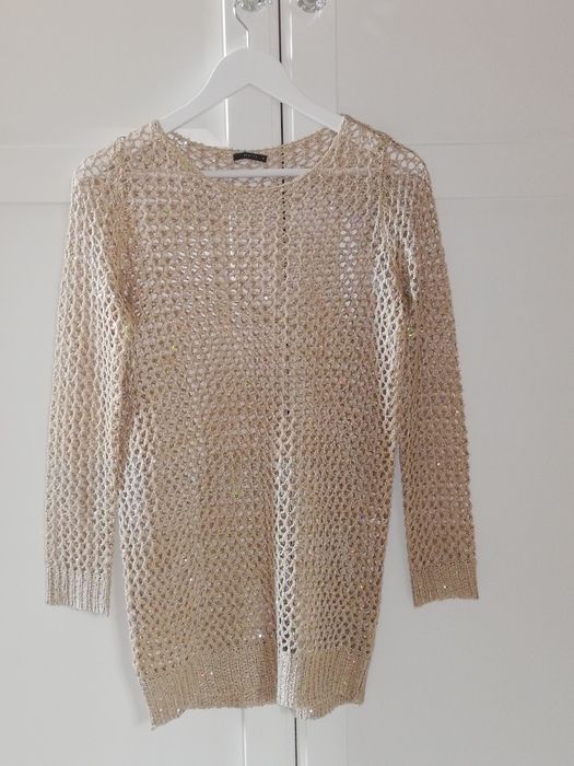 Sweter Mohito ażurowy  struktura siatki złote cekiny boho hippie   roz