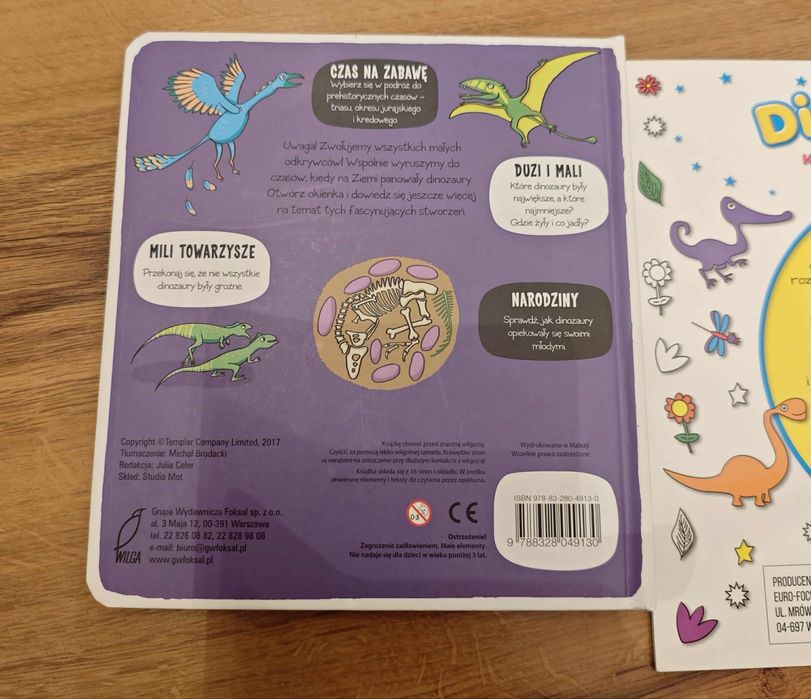 Książka i malowanka o dinozaurach