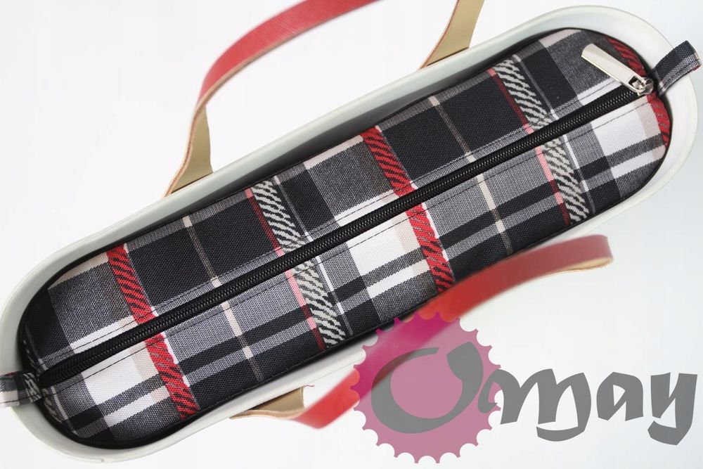 CZARNY organizer OBAG MINI krata beż czerwony 2 KIESZENIE wkład OMAY