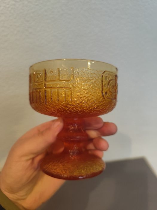 Miodowy bursztynowy pucharek cukiernica vintage retro prl kolorowe szk