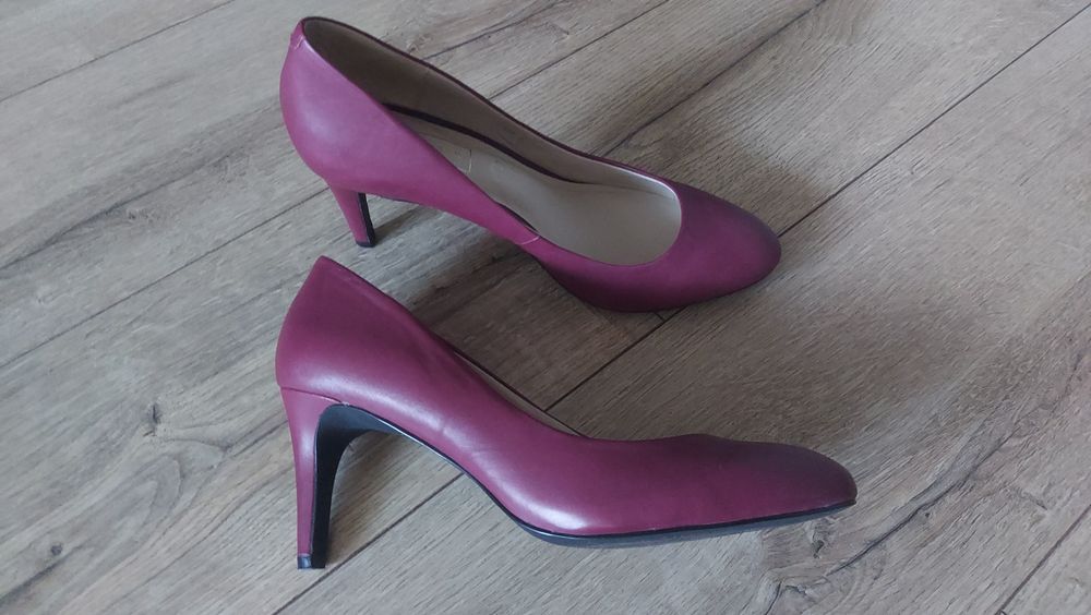 Modne bordowe szpilki czółenka skóra naturalna premium Autograph 40