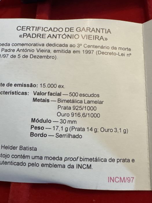 Moeda de 500$ bi metalica Proof.