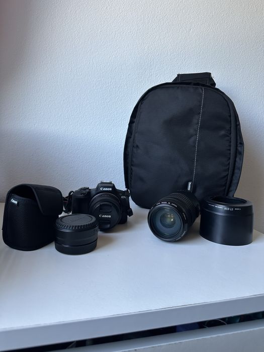 Kit Canon EOS R100+ objetiva RF 18-45mm + objetiva 70-300mm + transformador + bolsa