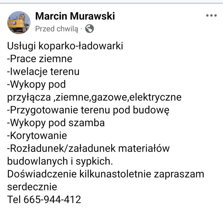 USŁUGI   koparko-ładowarką  prace ziemne kilkunastoletnie doświadczeni