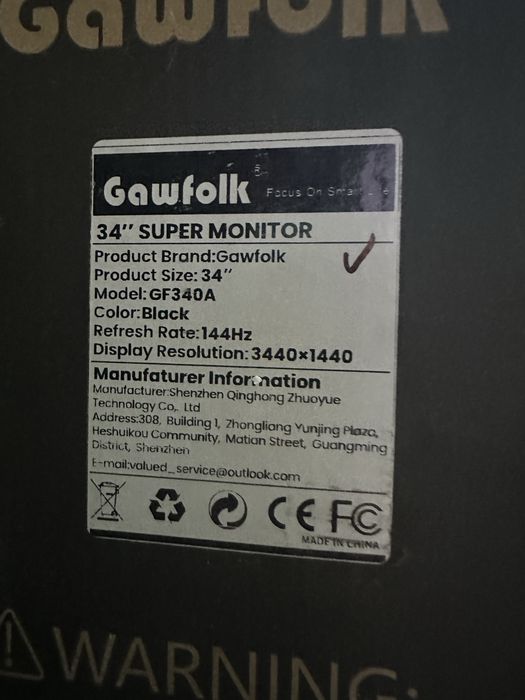 4К 34ʼʼ 144гц Gawfolk GFT340A