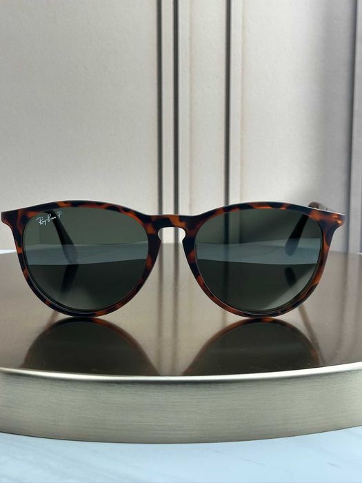 Сонцезахисні окуляри Ray-Ban Erika RB4171 гавана, зелена лінза, поляризовані, круглі, жіночі, оригінал