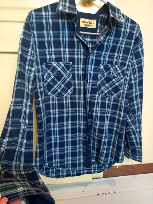 Чоловіча сорочка в клітинку картата рубашка в клетку синня зелена