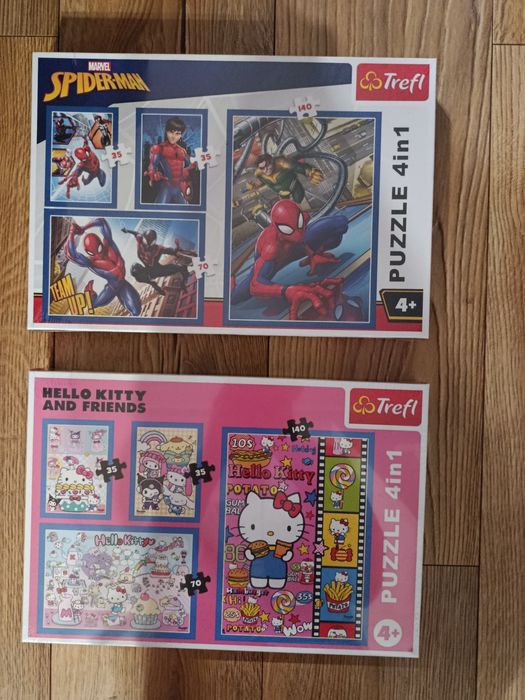 Zestaw puzzli Hello Kitty 4w1 + Puzzle Spiderman 4w1