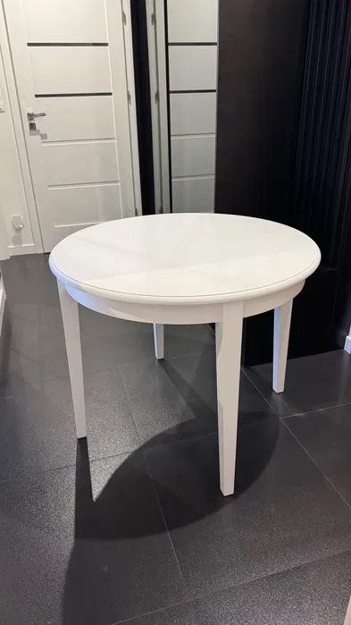 Stół okrągły biały rozkładany drewniany