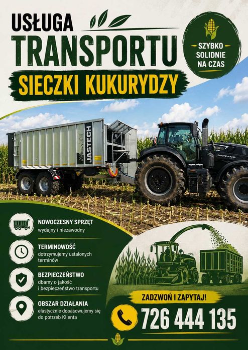 Usługi rolnicze transport sieczki kiszonki z kukurydzy