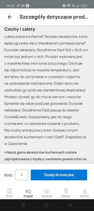 Druszlak nakładany na zlew 16,5x54,5 cm